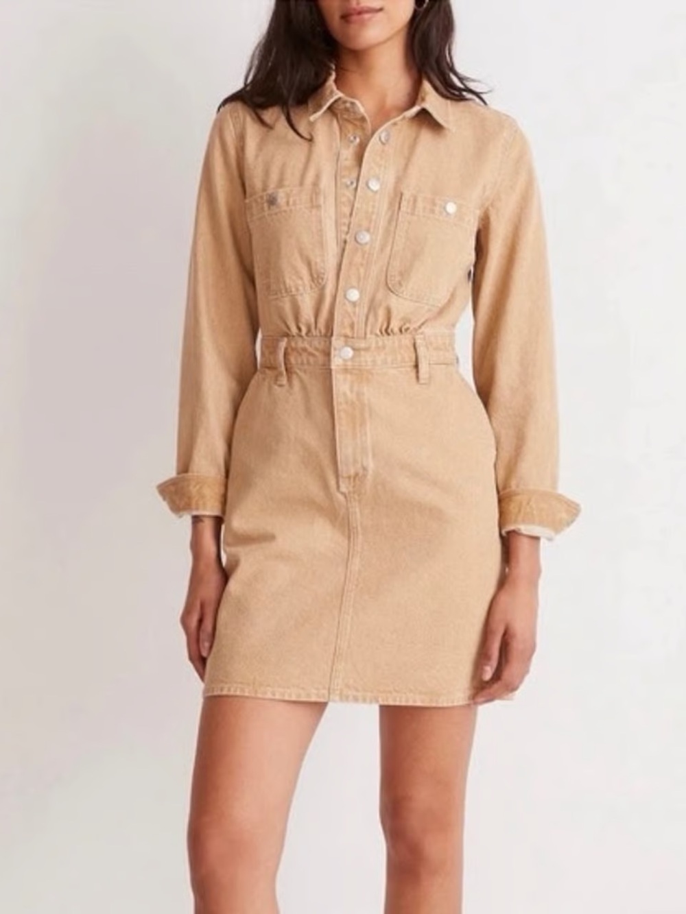 Madewell Denim Carpenter Mini Dress In Light Chestnut Wash NWT